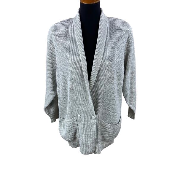Vintage 80’s Metallic Silver Cardigan Sweater oversized Size M 1980's - Picture 1 of 9